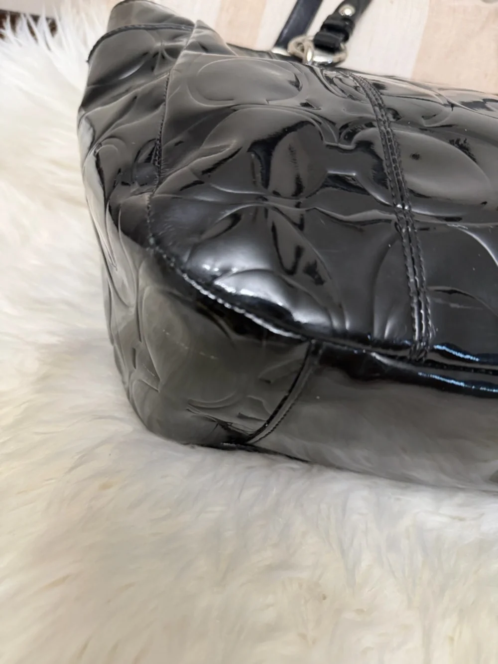 Coach Black Patent Leather Embossed Tote#F17729